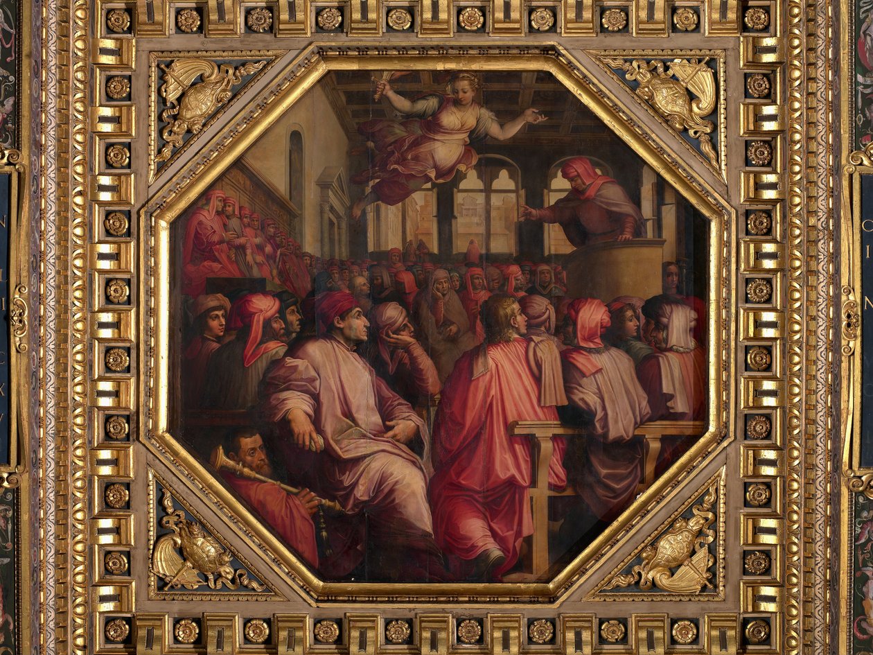 Tal av Antonio Giacomini för kriget mot Pisa i Sala dei Duecento av Giorgio Vasari