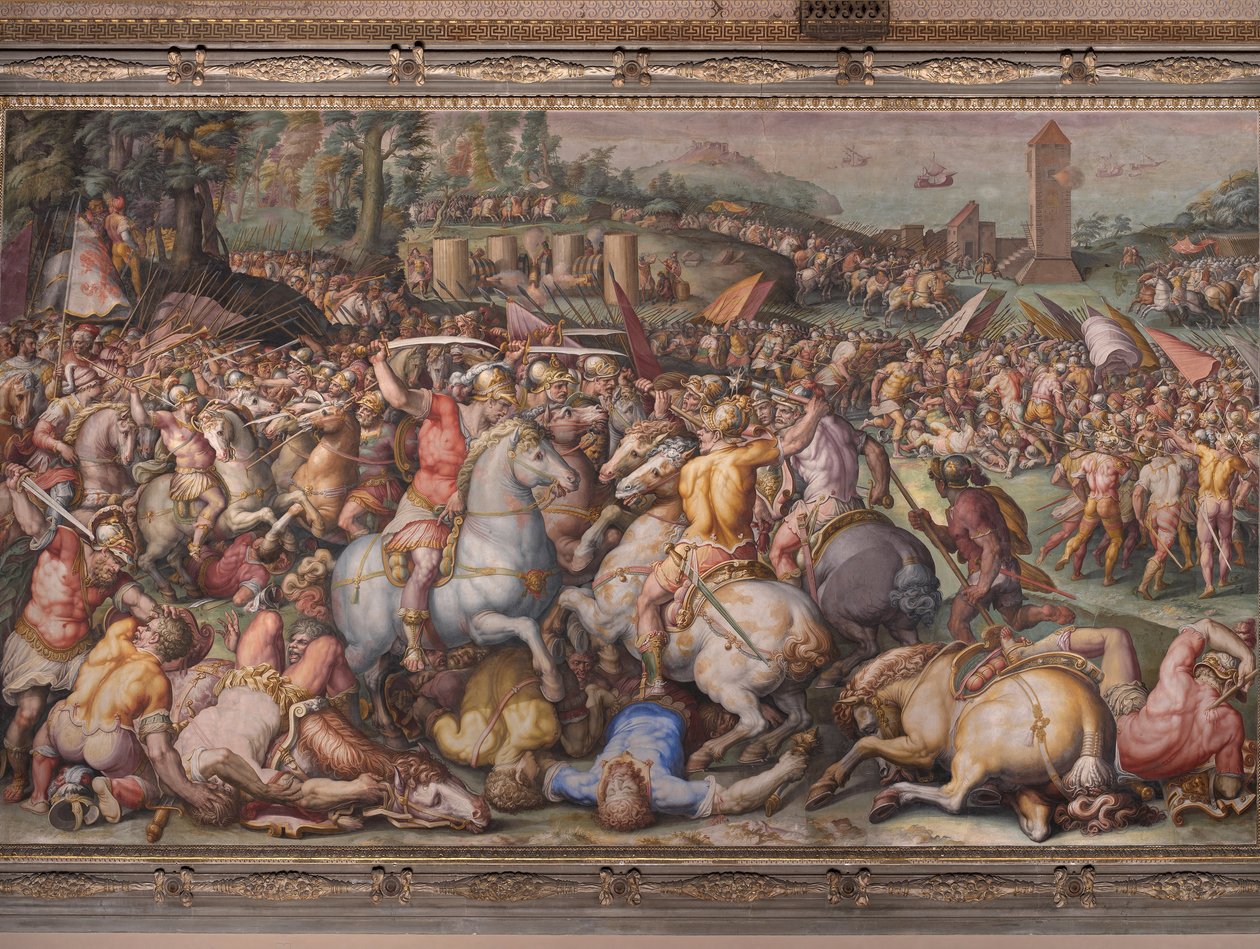 Pisanernas nederlag vid tornet i San Vincenzo, från Salone dei Cinquecento, 1569 av Giorgio Vasari