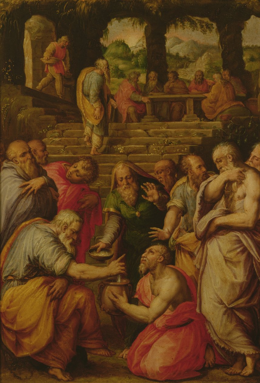 Profeten Elisas mirakel (olja på panel) av Giorgio Vasari