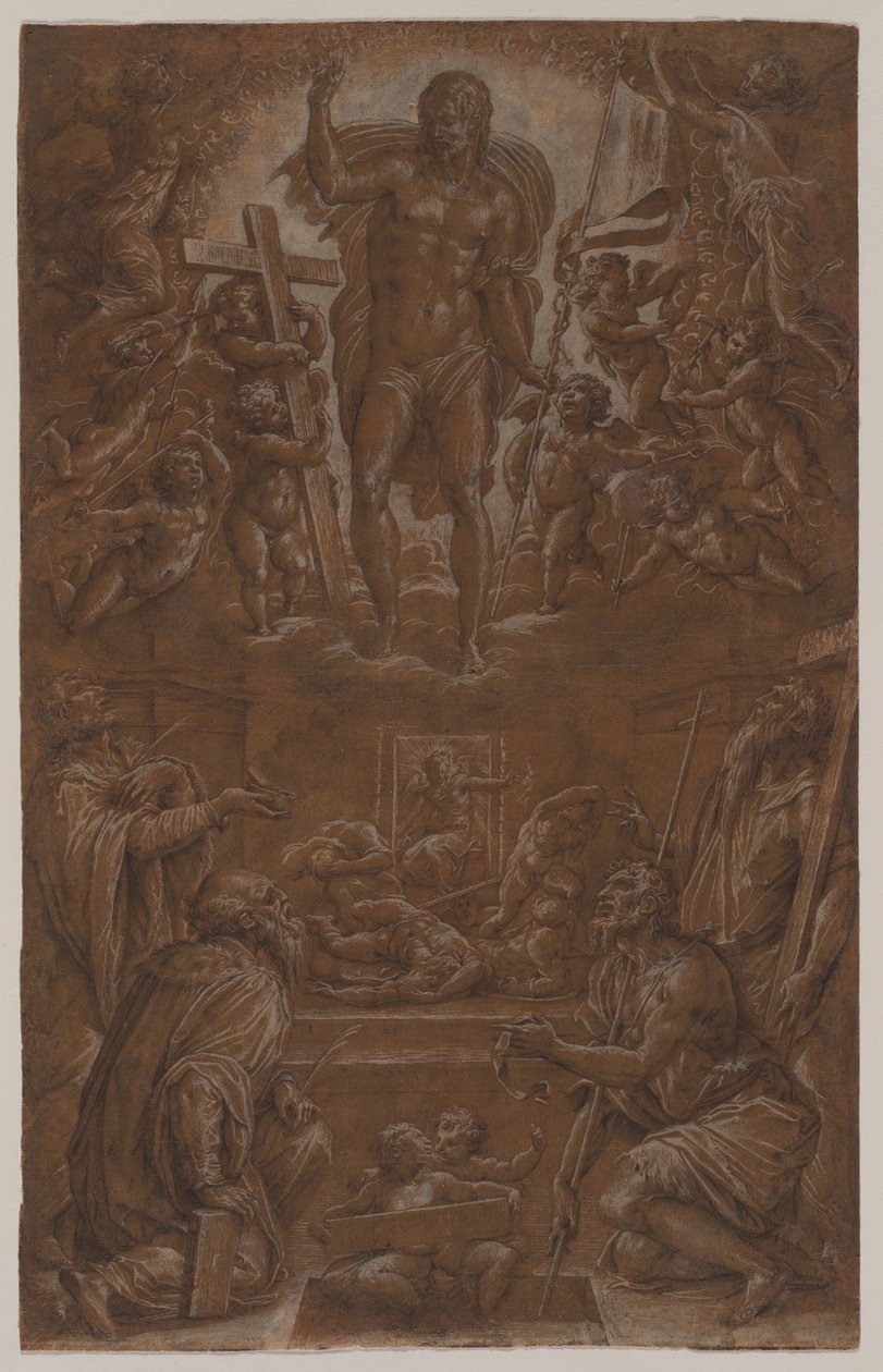 Den uppståndne Kristus, älskad av heliga och änglar av Giorgio Vasari