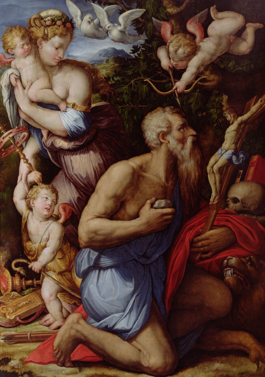 The Temptation of St. Hieronymus (olja på panel) av Giorgio Vasari