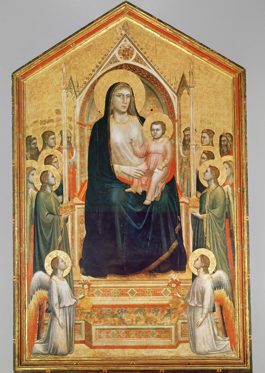 Madonna och barn med tron, 1380 (före restaureringen) (tempera på panel) (se även 63334) av Giotto di Bondone