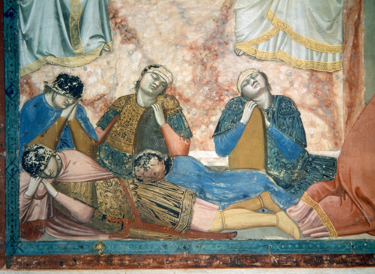 Noli Me Tangere, detalj av de sovande soldaterna, c.1305 freskdetalj av 102746 av Giotto di Bondone