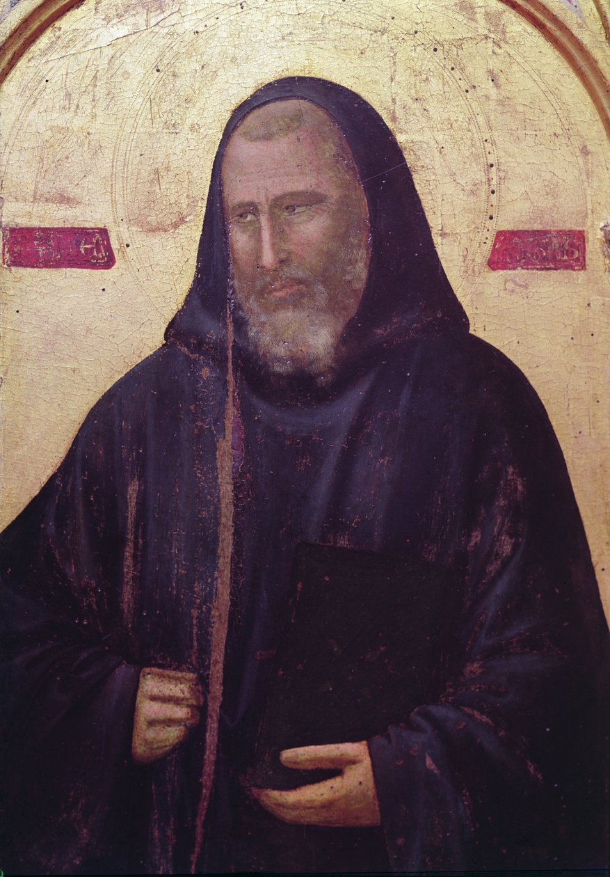 St. Benedictus, panel längst till höger på Badia altartavla, c.1301 (tempera på panel) (detalj av 50341) av Giotto di Bondone