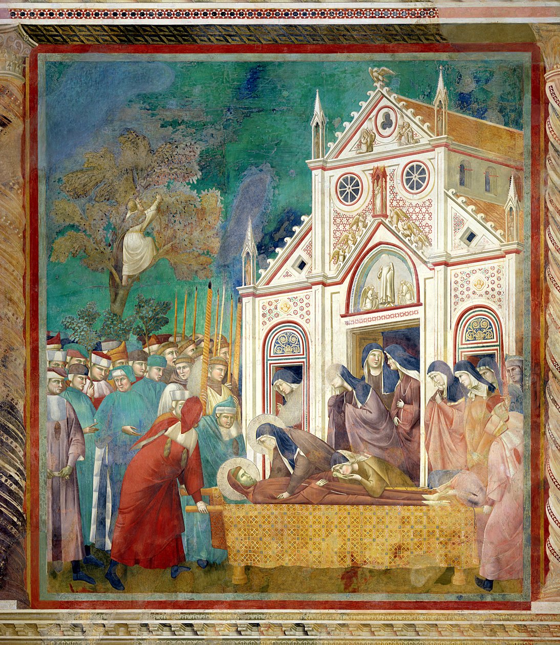 St. Clare omfamnar den helige Franciskus kropp vid klostret San Damiano, 1297-99 av Giotto di Bondone