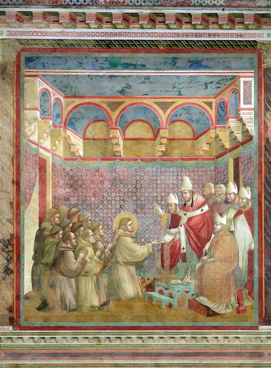 St Francis får godkännande av sin "Regula Prima" av påven Innocentius III (1160-1216) 1210, 1297-99 av Giotto di Bondone