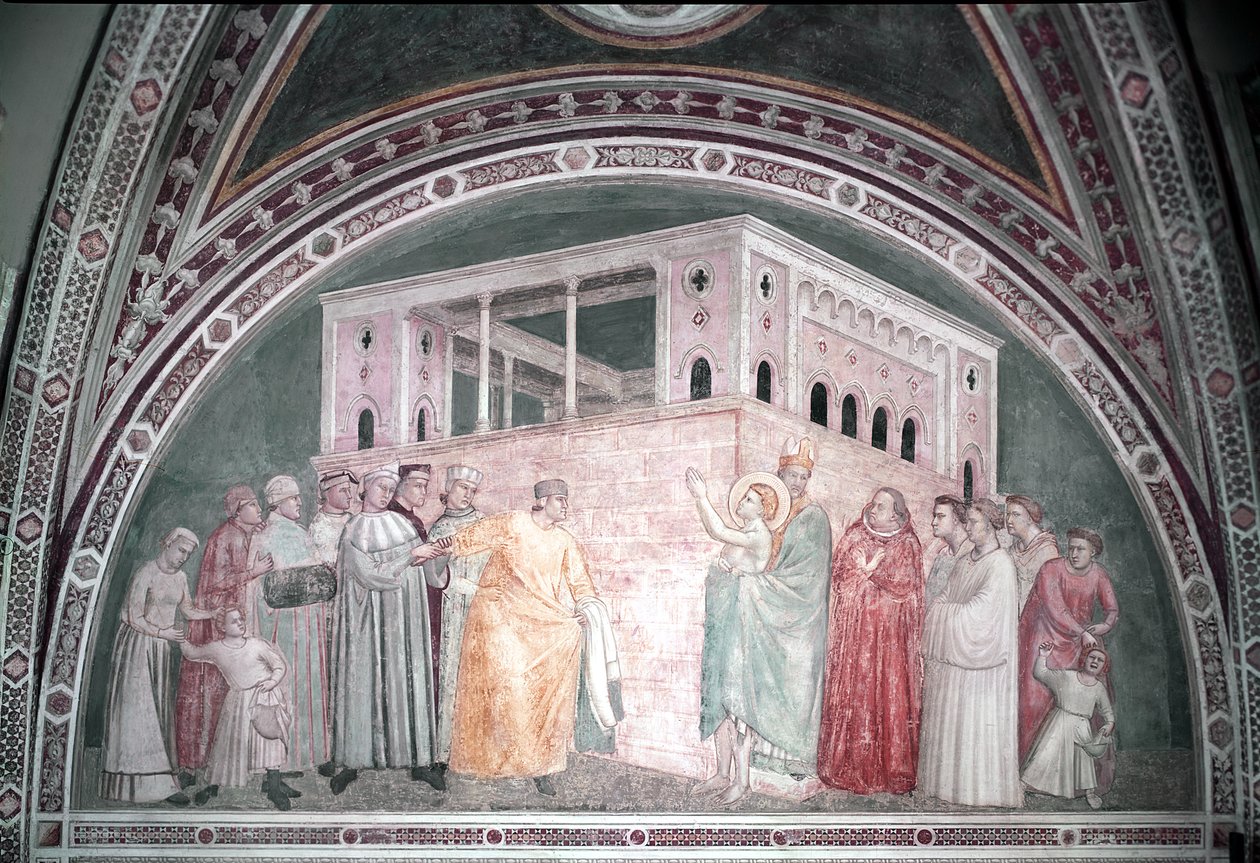 St. Franciskus som avstår från sina världsliga gods, från Bardi-kapellet, c.1320 av Giotto di Bondone