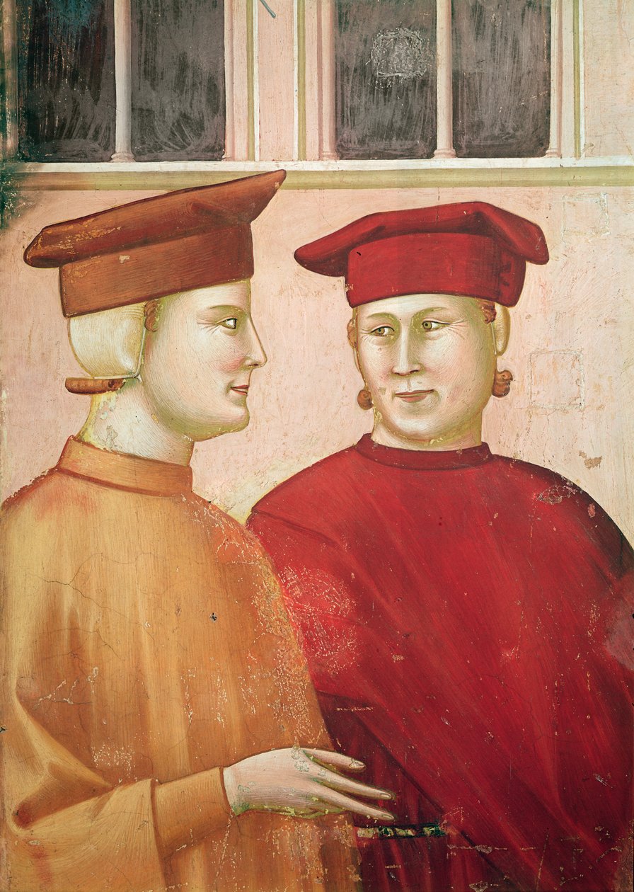 St Francis hedrad av en enkel man, detalj av figurer till vänster, c.1297-99 av Giotto di Bondone