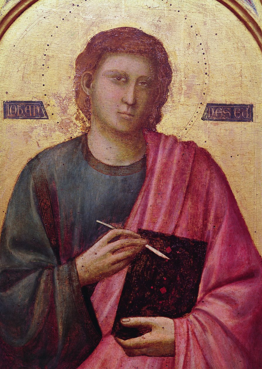 St. Johannes evangelisten, vänster panel av Badia altartavla, ca 1301 (tempera på panel) (detalj av 50341) av Giotto di Bondone