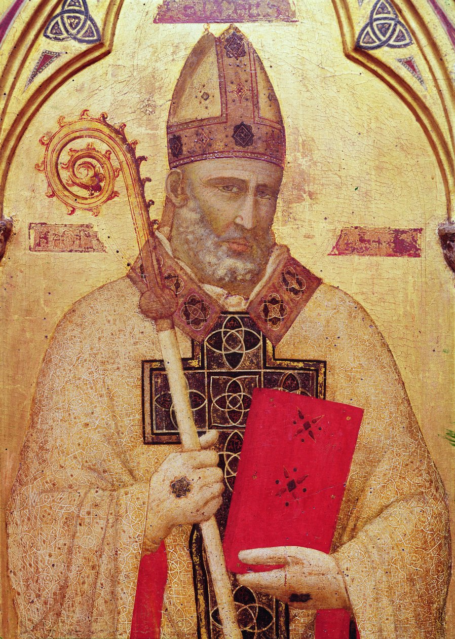St. Nicholas, panel längst till vänster på Badia altartavla, c.1301 (tempera på panel) (detalj av 50341) av Giotto di Bondone