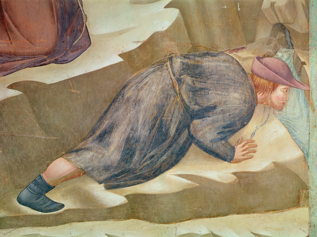 Vårens mirakel, detalj av en man som dricker, 1297-99 (detalj av 62296) av Giotto di Bondone
