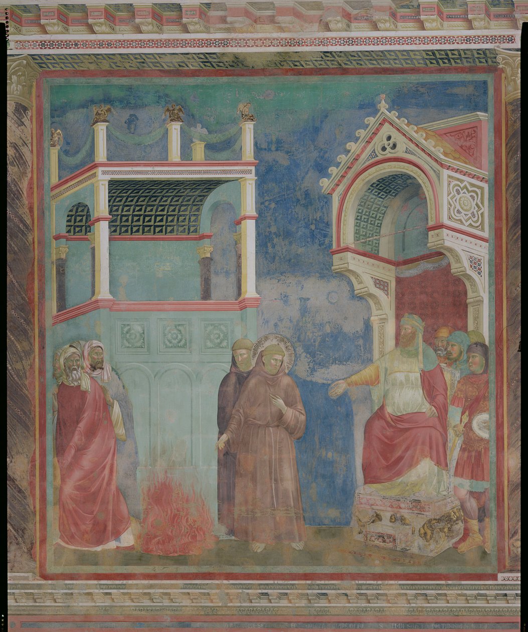 The Trial by Fire, St Francis erbjuder sig att gå genom eld, för att omvända sultanen av Egypten 1219, 1296-97 av Giotto di Bondone