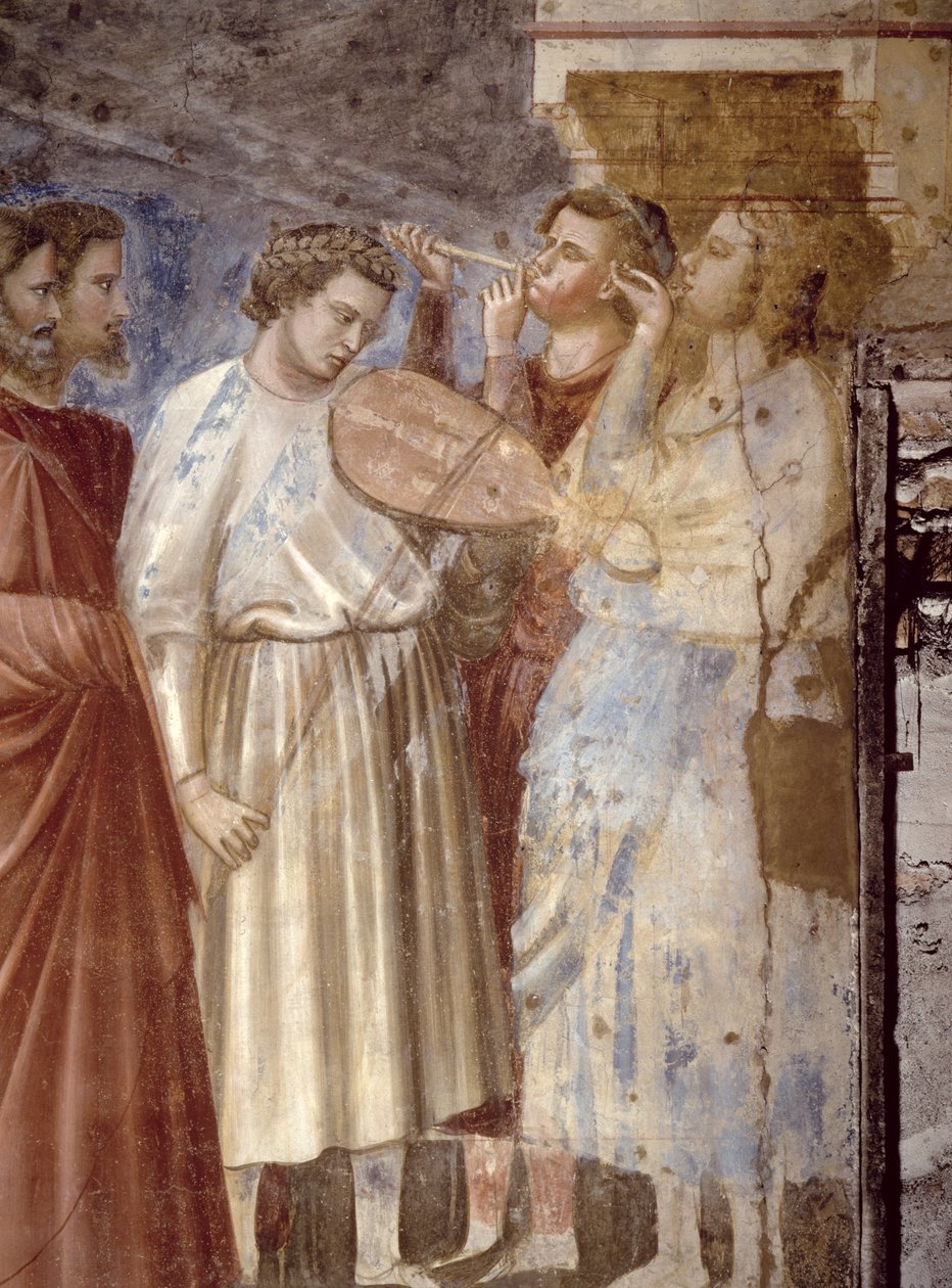 The Virgins Wedding Procession, detalj av musikerna, c,1305 freskdetalj av 65205 av Giotto di Bondone