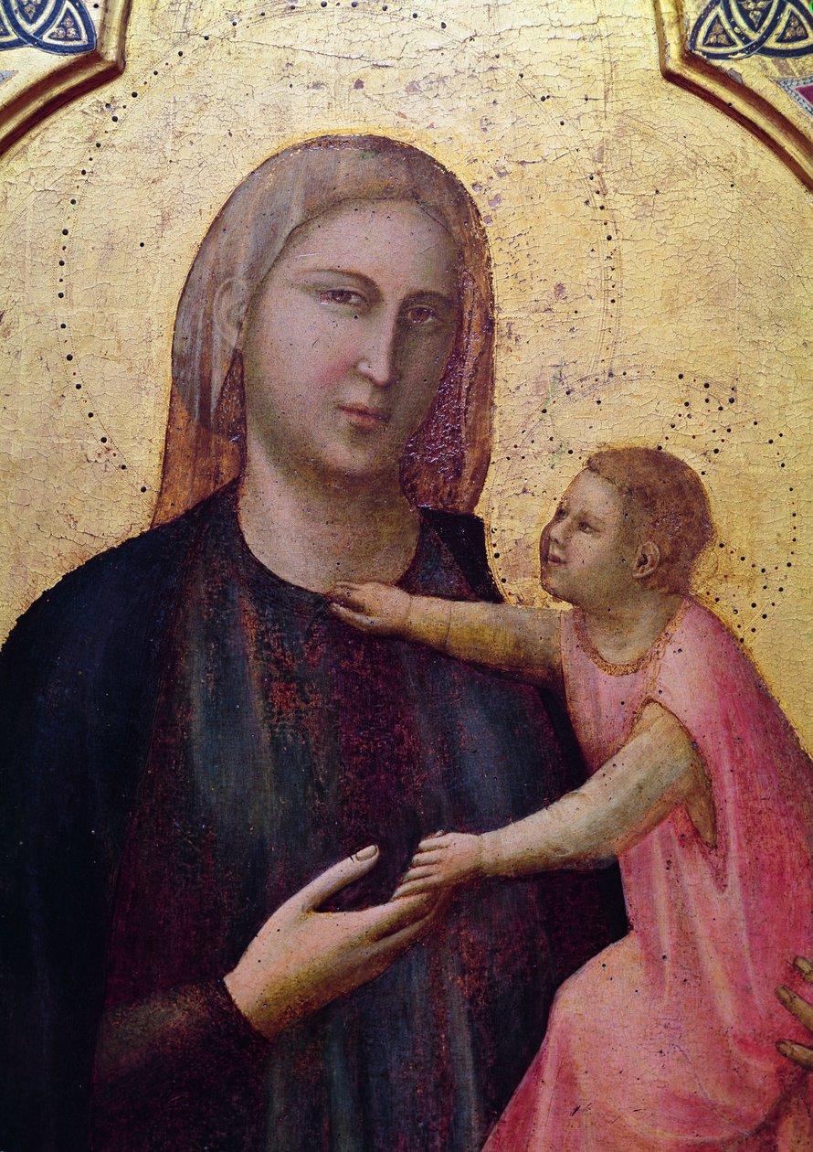 Jungfrun och barnet, central panel i Badia-altaruppsatsen, ca 1301 (tempera på panel) (detalj av 50341) av Giotto di Bondone