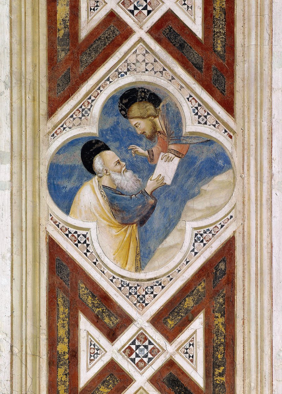 Gud befaller Hesekiel att äta rulla och sedan rapportera dess innehåll till Israels folk, Detalj från fresker, av Giotto av Giotto (c.1266 1337)