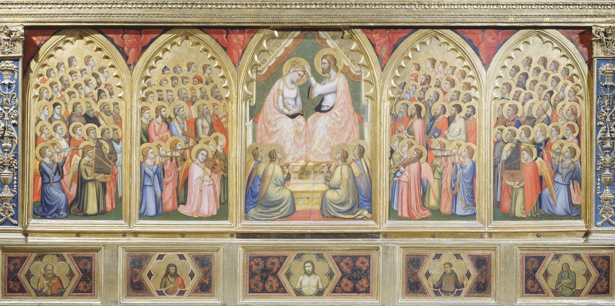 Italien, Florens, Basilica of Holy Cross, Bandini Baroncelli Chapel, Coronation of Virgin av Giotto (c.1266 1337)