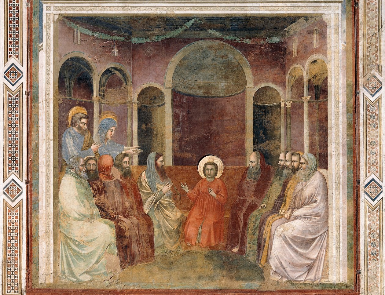 Jesus i templet bland läkare, Detalj från Kristi liv och passion, av Giotto av Giotto (c.1266 1337)