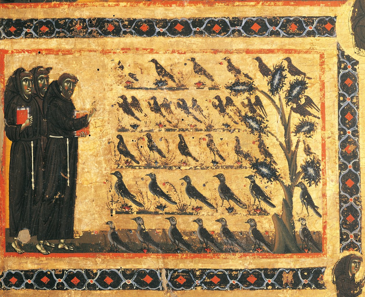 Berättelser om St Francis: St Francis predikar för fåglar, fresk av Giotto (1267-1337), ca 1325. Bardi Chapel of Vernio, Basilica of Santa Croce, Florens. Italien av Giotto (c.1266 1337)