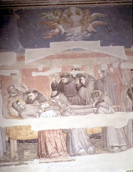 The Death of St. Francis, detalj av båren, från Bardi-kapellet (fresk) (se även 63380, 63329, 99676) av Giotto (c.1266 1337)