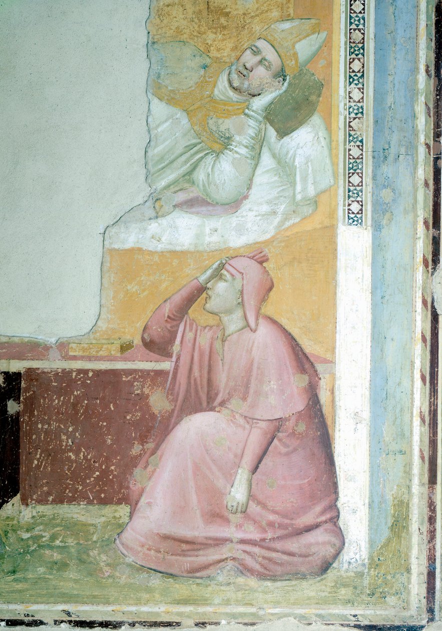 Uppenbarelse av St Francis till biskop Guido av Assisi, av Giotto (1267-1337), fresk, detalj, basilikan Santa Croce, Bardi-kapellet, Florens av Giotto (c.1266 1337)