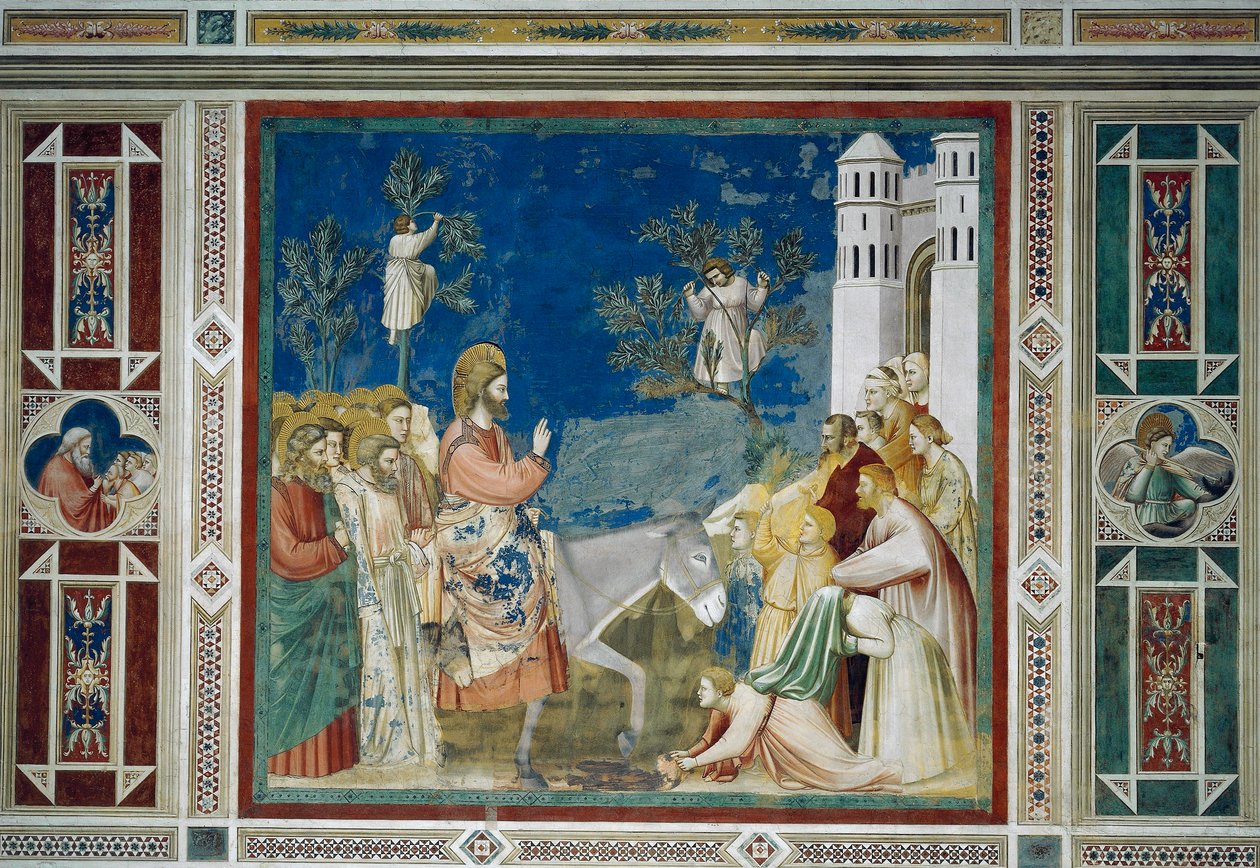 Jesu intåg i Jerusalem, Detalj från Life and Passion of Christ, av Giotto av Giotto (c.1266 1337)