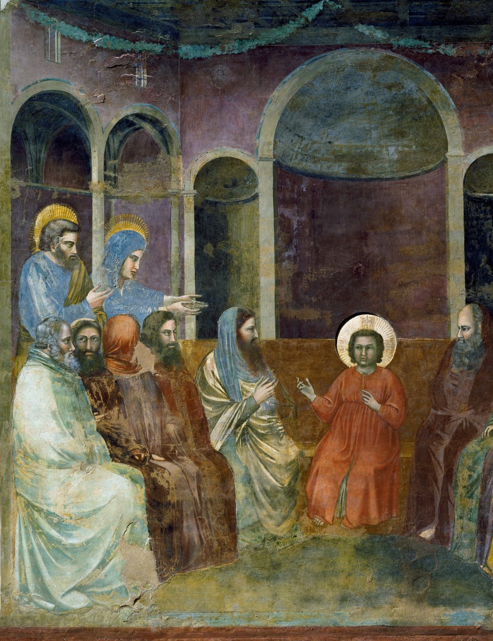 Jesus i templet bland läkare, Detalj från Kristi liv och passion, av Giotto av Giotto (c.1266 1337)