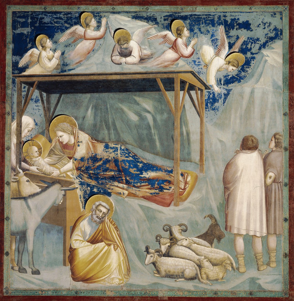 Nativity, av Giotto (1267-1337), detalj från cykeln av fresker Life and Passion of Christ av Giotto (c.1266 1337)
