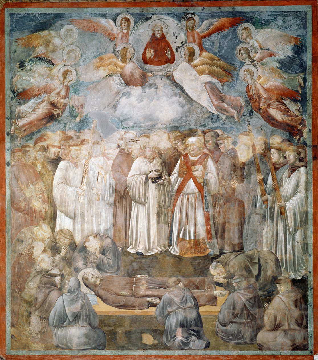 Begravningen av Saint Francis of Assisi och verifiering av stigmas - Fresco av Giotto (c.1266 1337)