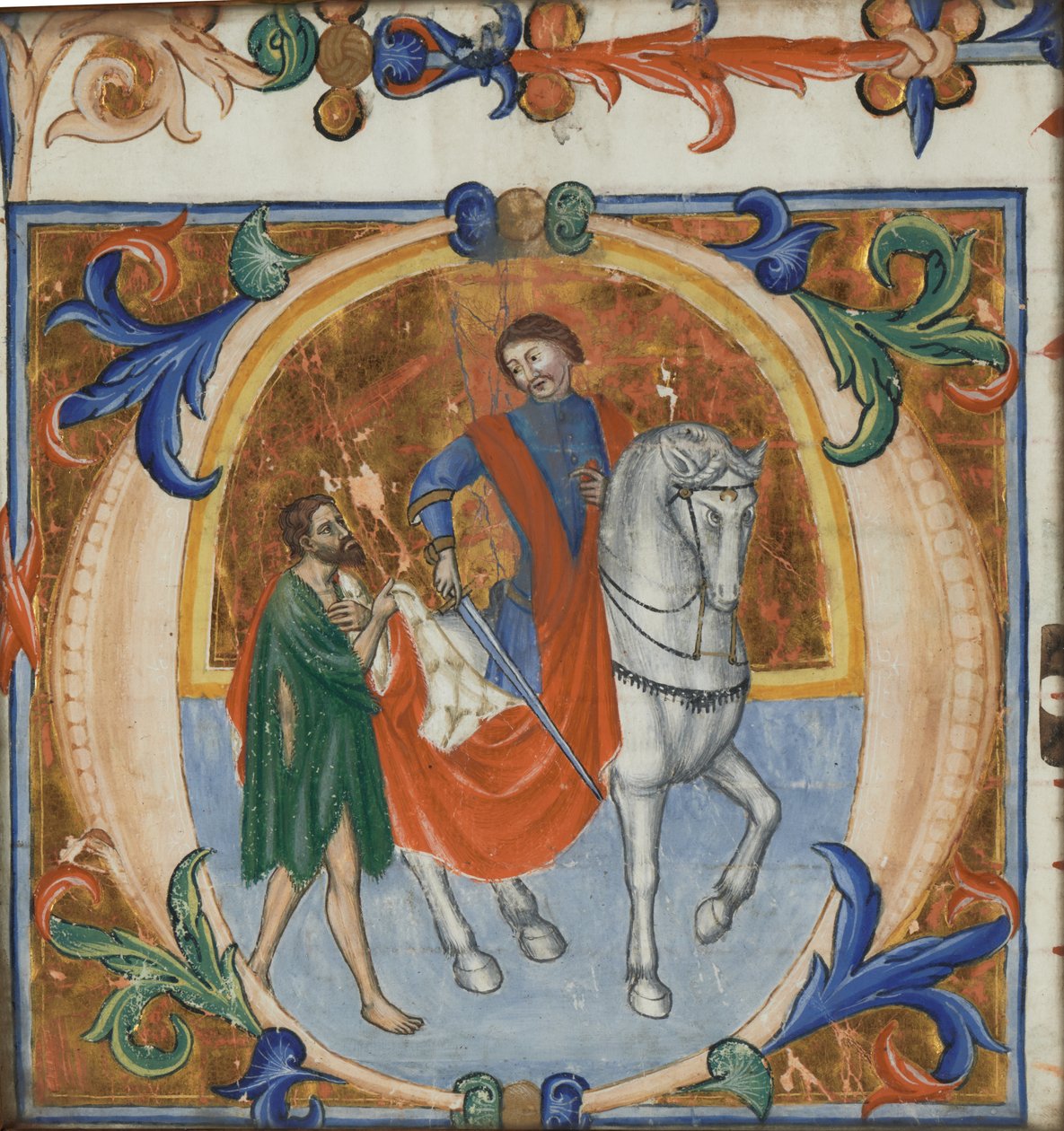 En upplyst miniatyr av St. Martin som delar sin mantel (från en storslagen körbok) av Giotto di Bondone (school of)