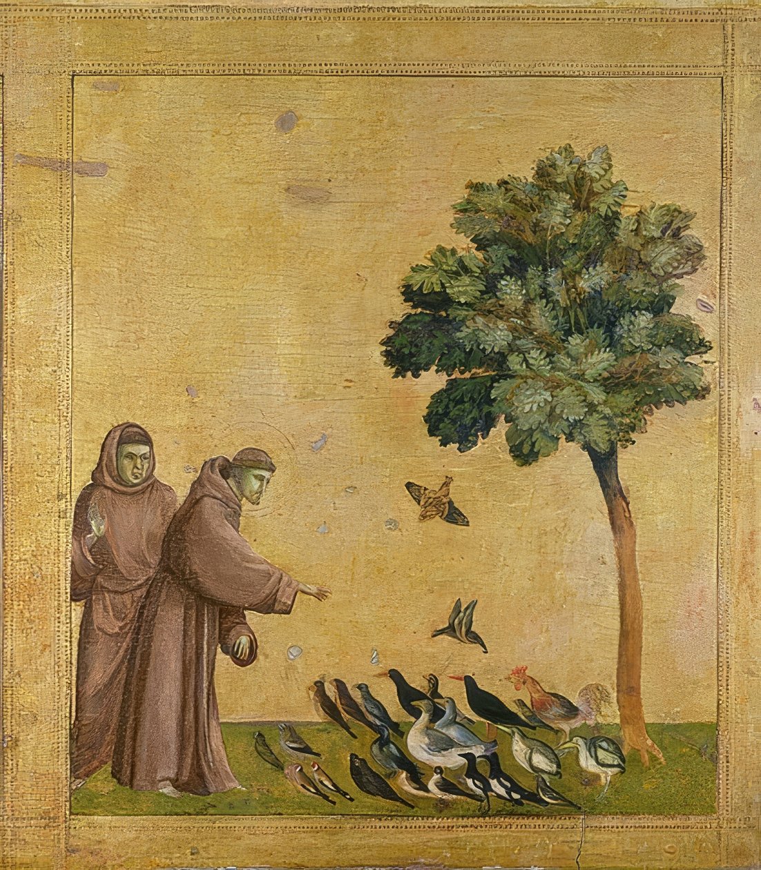 Saint Francis predikar för fåglarna. Omkring 1295-1300 (Predella, se även bild nummer 19398) av Giotto di Bondone