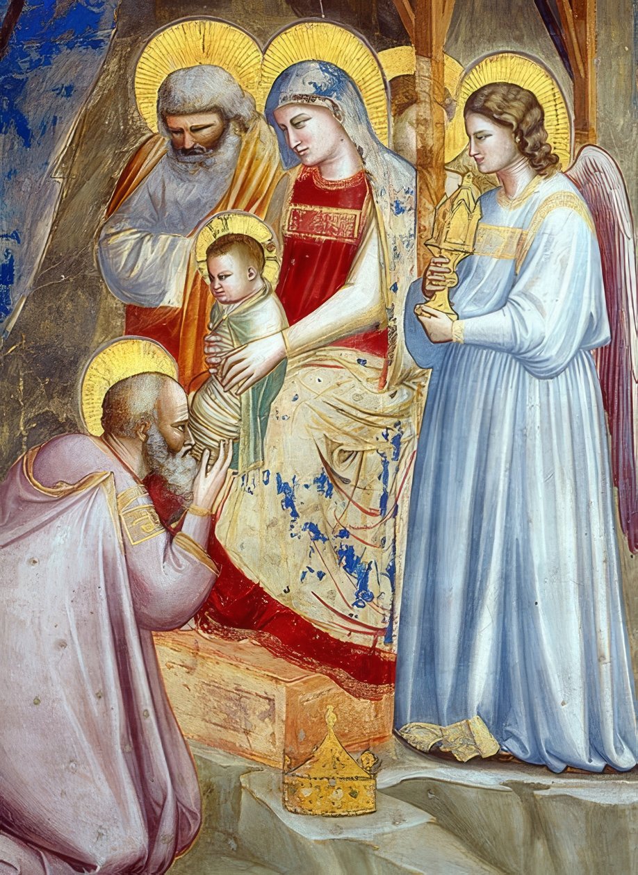 Tillbedjan av Magi. Detalj. 1305 av Giotto di Bondone