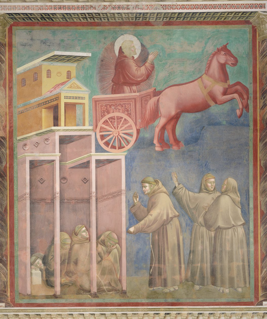 St Francis visar sig för sina följeslagare i en eldvagn, 1296-97 av Giotto di Bondone