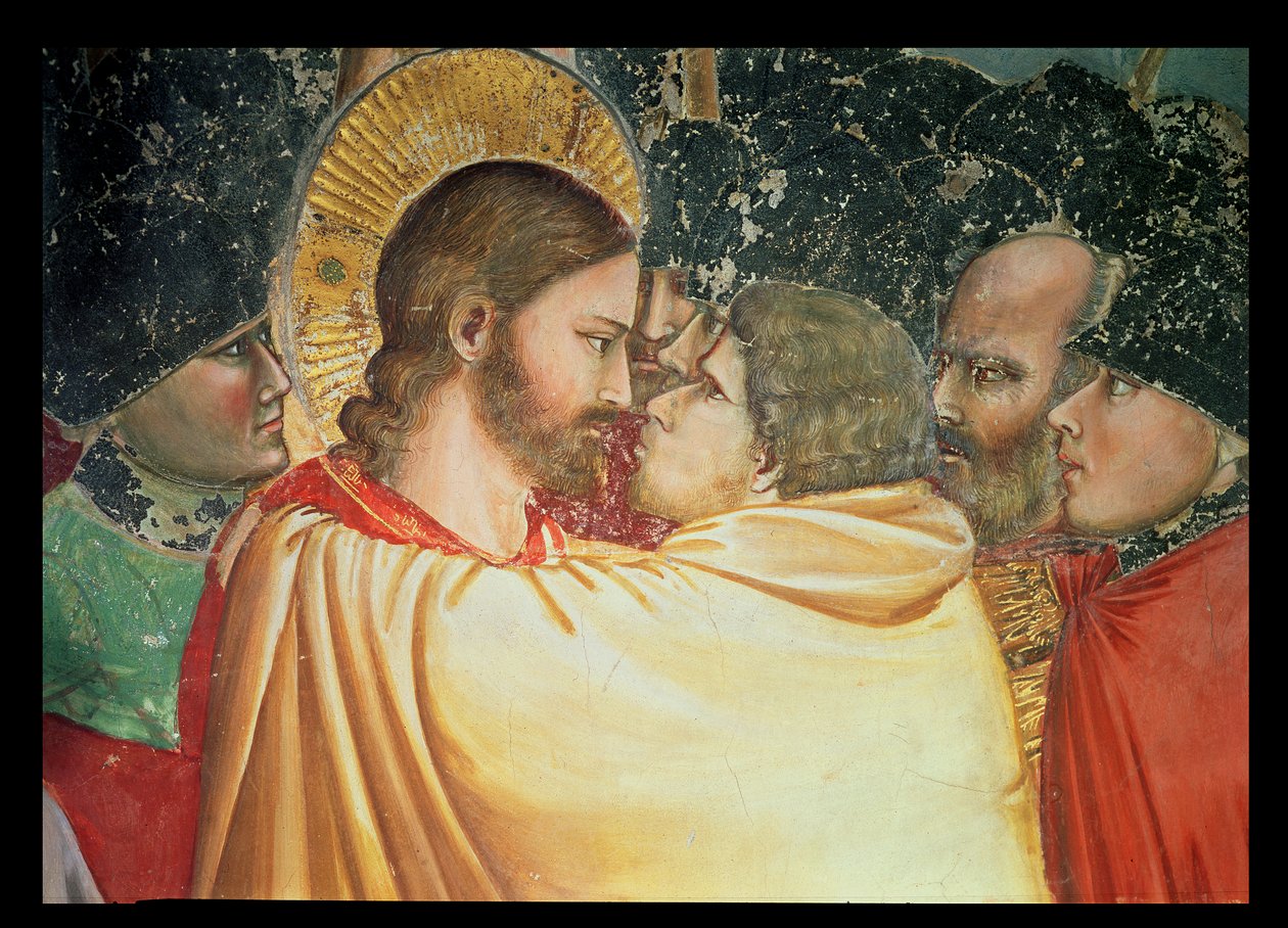 The Betrayal of Christ, detalj av kyssen, c.1305 av Giotto di Bondone
