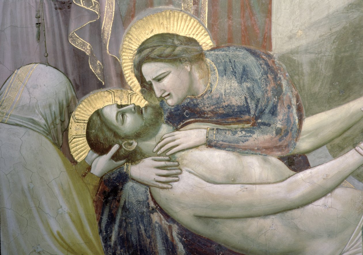 Lamentation, detalj av Madonnan och Kristus, c.1305 freskdetalj av 56296 av Giotto di Bondone