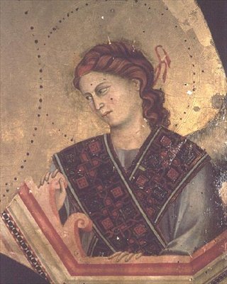 Ängel från Madonna and Child Enthroned (detalj av 66535) (se även 66536, 66537 & 66539) (altartavla) av Giotto di Bondone