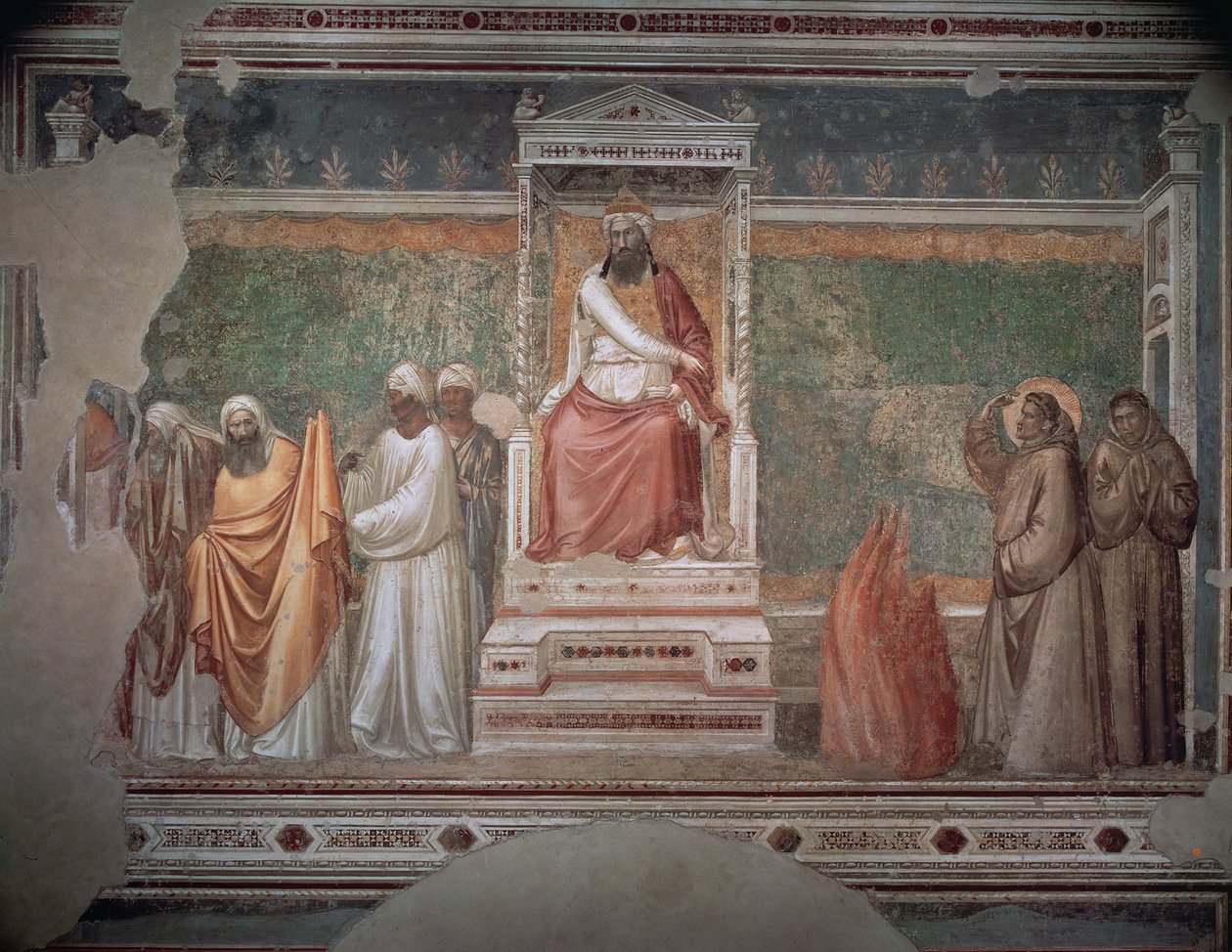 Rättegång genom eld mot den helige Franciskus av Assisi inför sultanen av Egypten, från Bardi-kapellet, ca 1320 av Giotto di Bondone