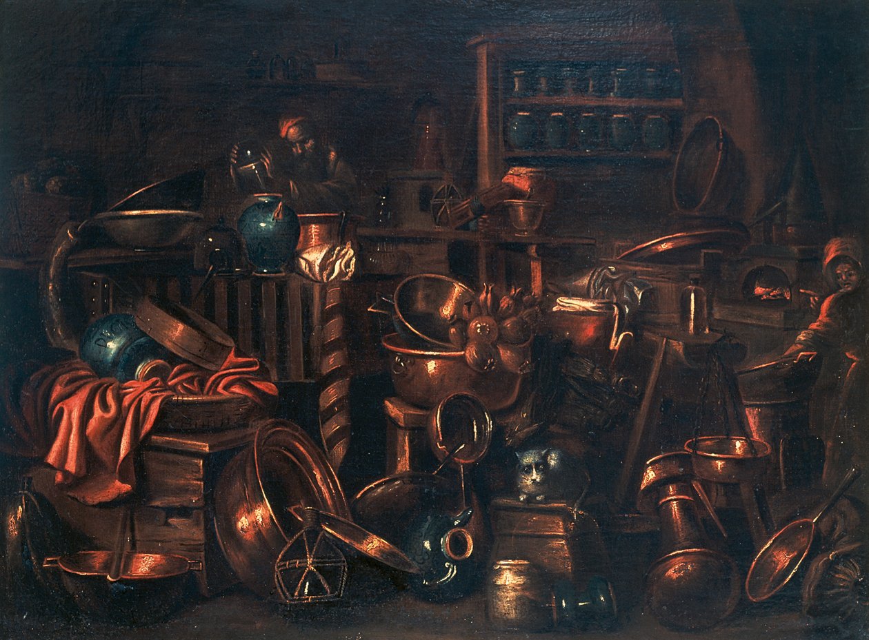 Alkemistens laboratorium, målning av Gian Domenico Valentino (1630-1708), Italien av Giovan Domenico Valentino