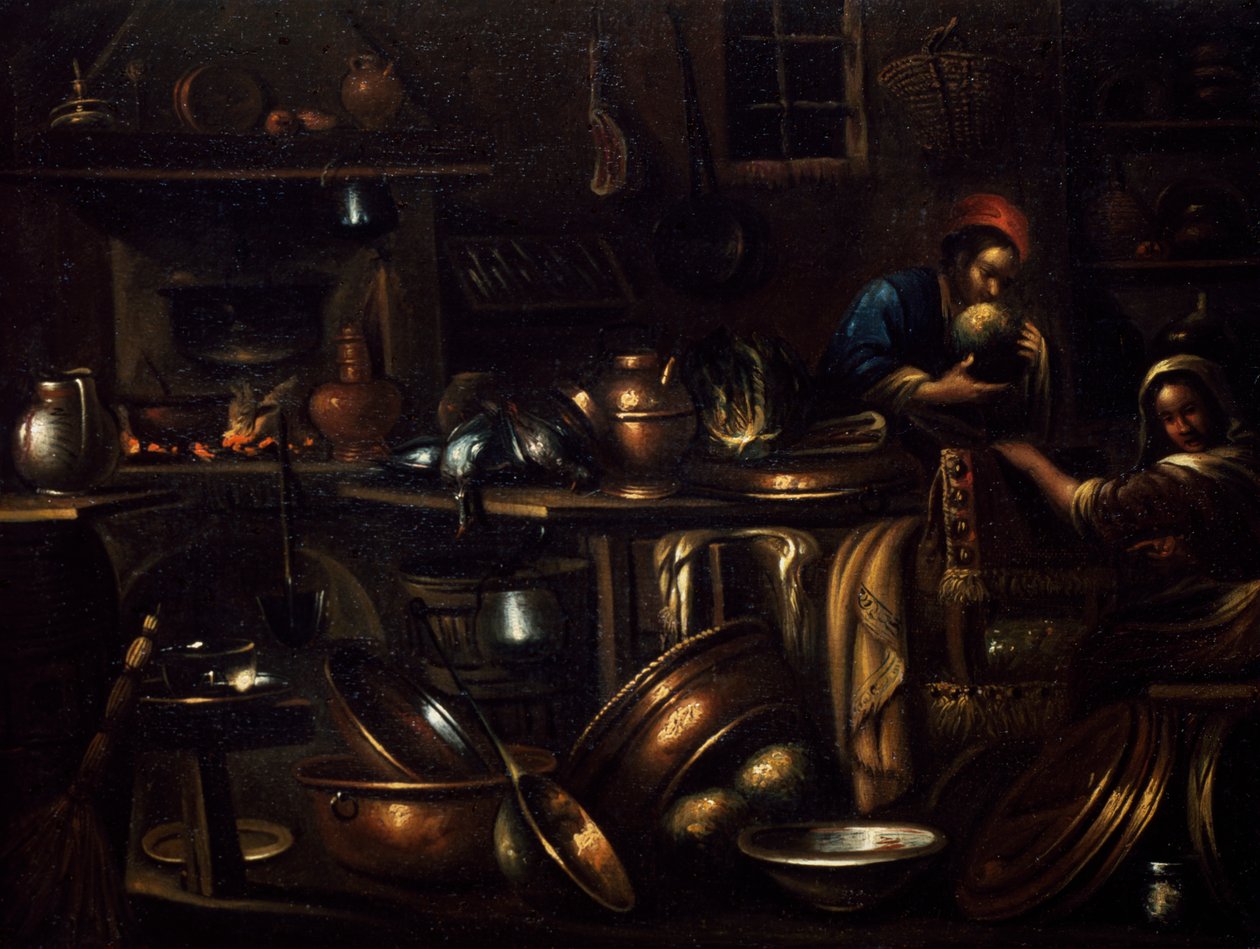 Köksinredning, målning av Gian Domenico Valentino (1639-1715), Italien av Giovan Domenico Valentino