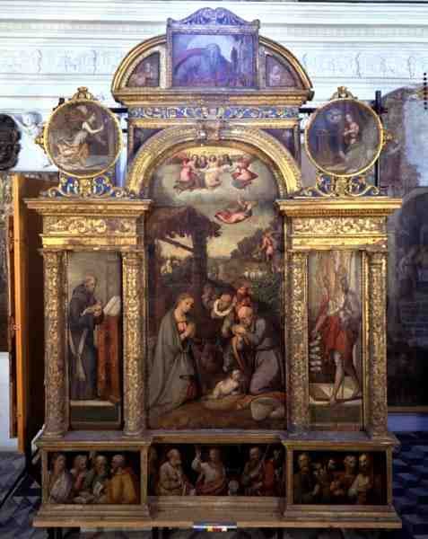 Polyptyk som visar födelsekyrkan och andra religiösa scener (olja på panel) av Giovan Filippo (School of) Crescuolo