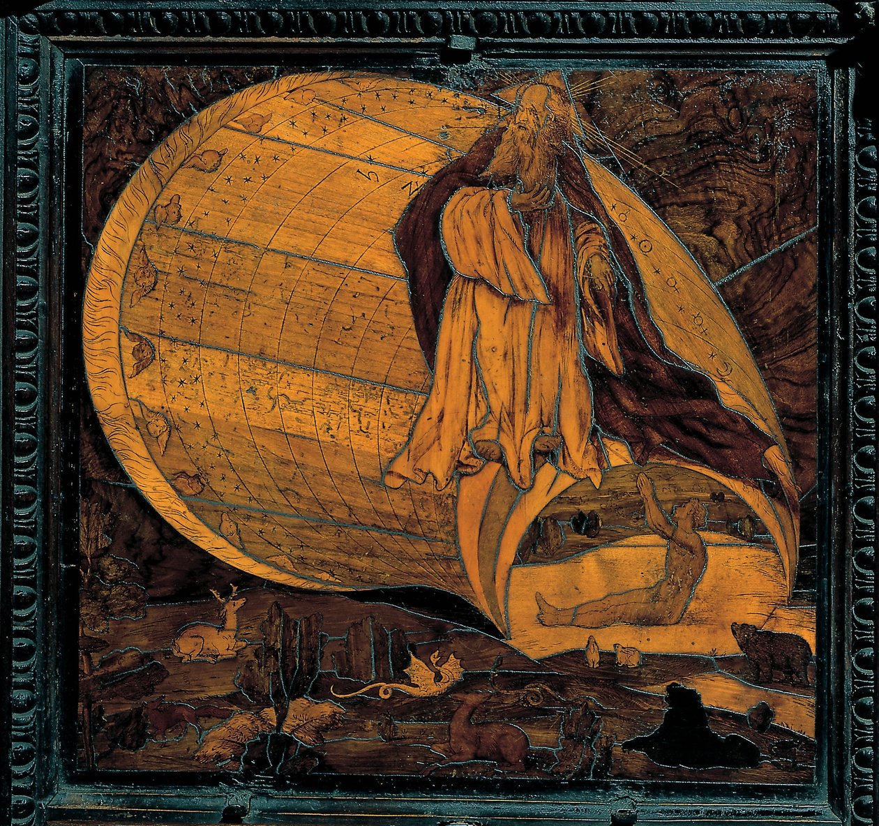 La Creation du monde - Intarsia av trä av Giovan Francesco Capoferri från Lorenzo Lotto (1480-1556) - 1500-talet - Kyrkan Santa Maria Maggiore, Bergamo av Giovan Francesco Capoferri