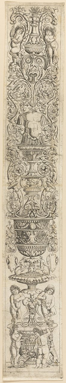 Fyra barn med en katt och en hund, plansch nio från Twelve Ornament Panels av Giovan Pietro Birago