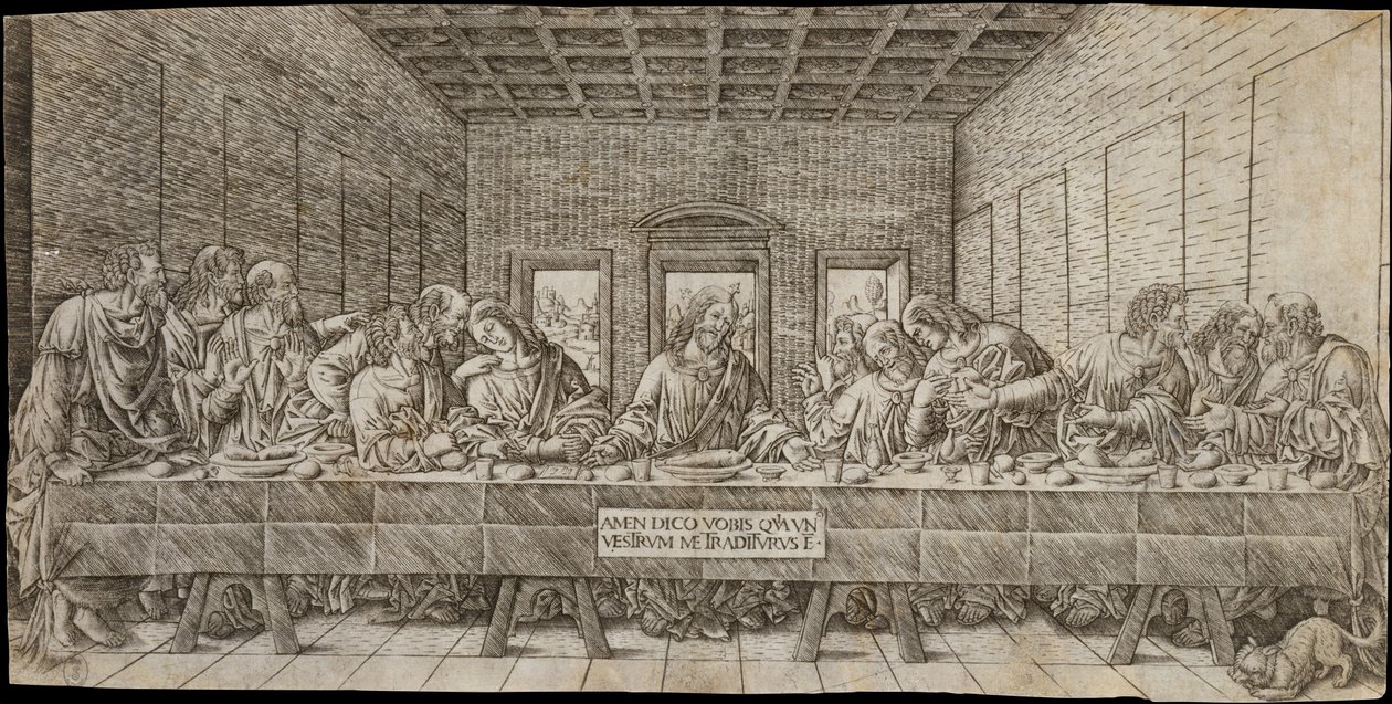 Nattvarden, med en spaniel, ca. 1500. av Giovan Pietro Birago