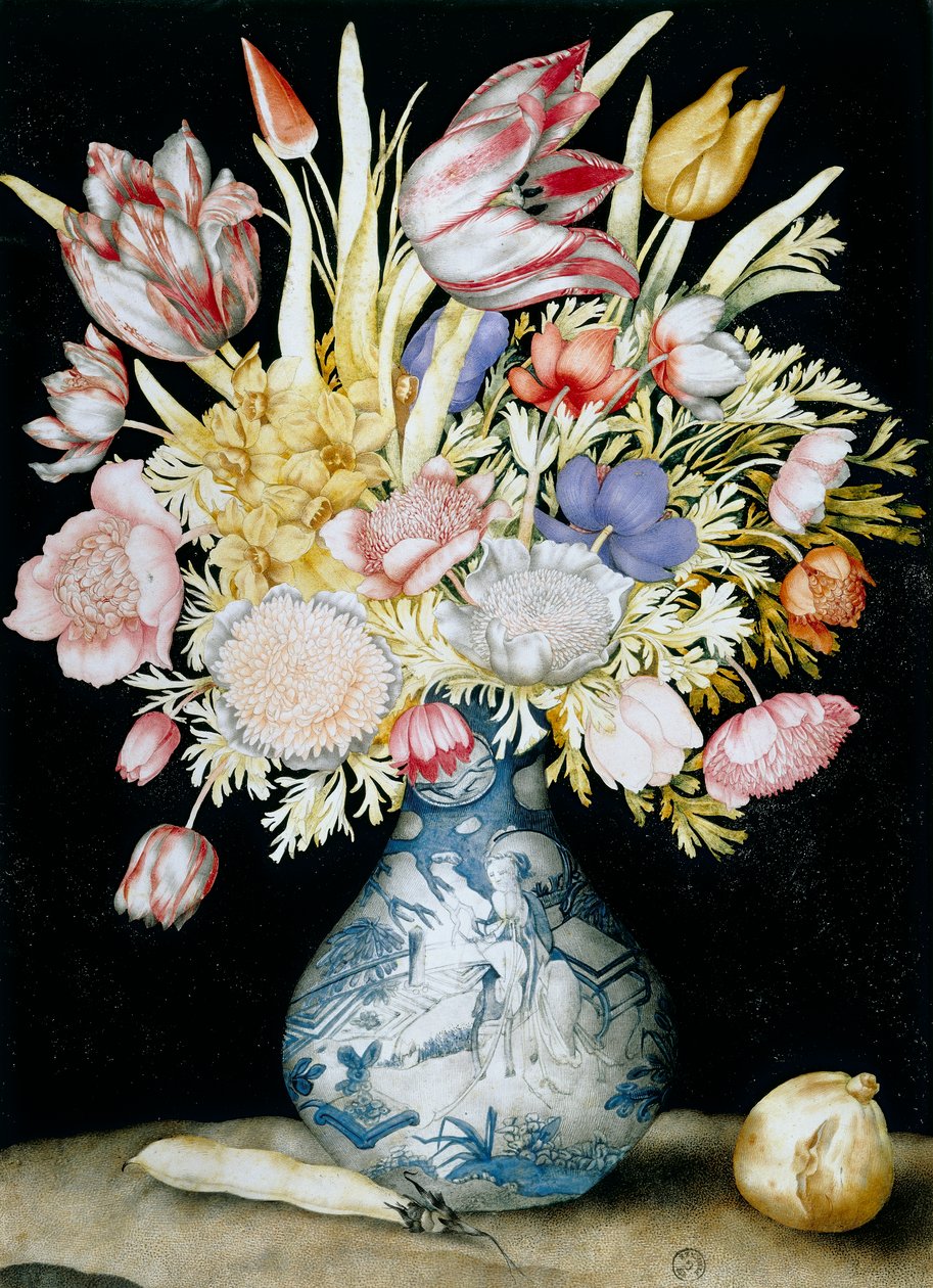 Vase af kinesisk porcelæn med et bundt blomster (wc)swed av Giovanna Garzoni