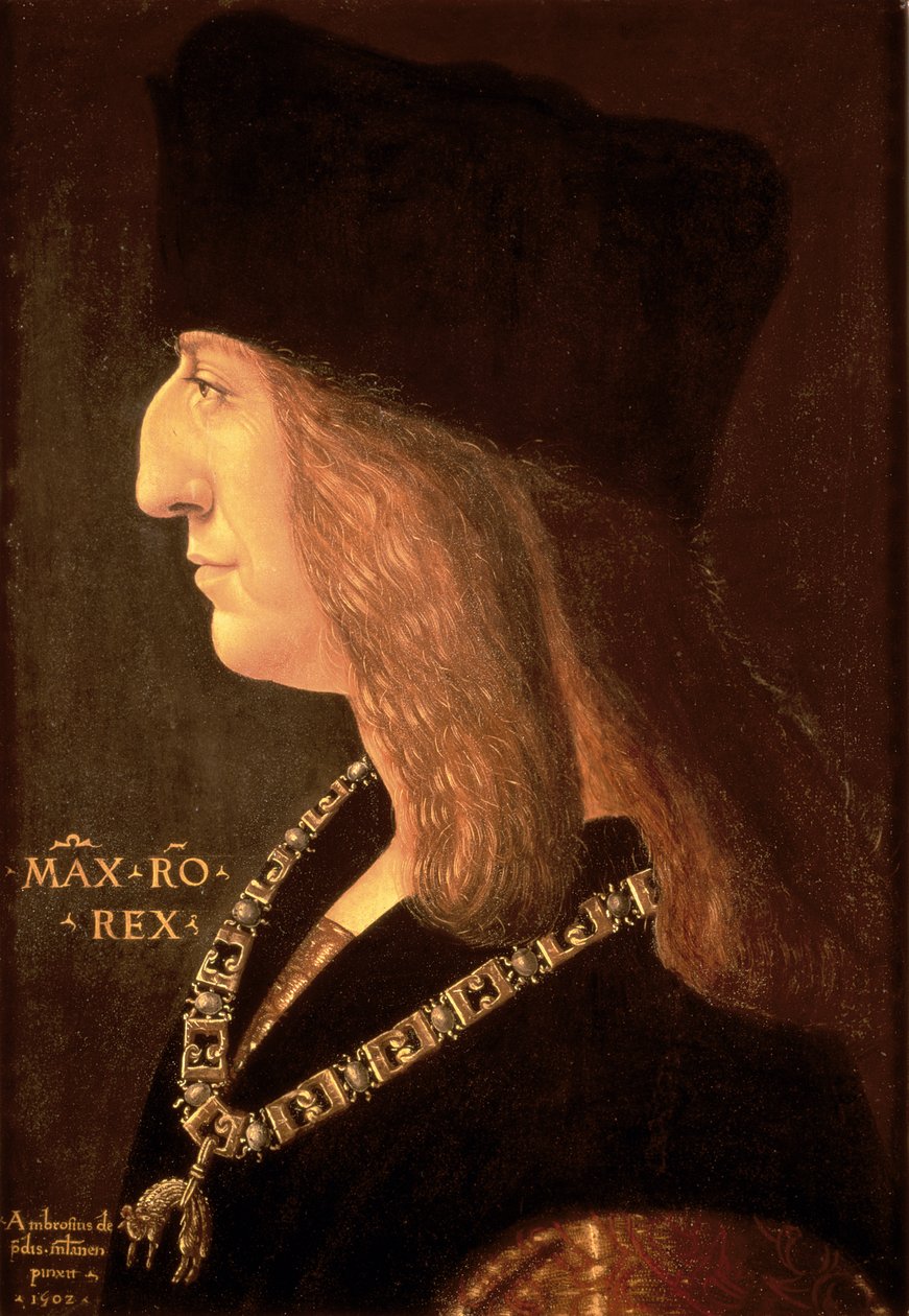 Kejsar Maximilian I av Tyskland (1459-1519), 1502 (panel) av Giovanni Ambrogio de Predis