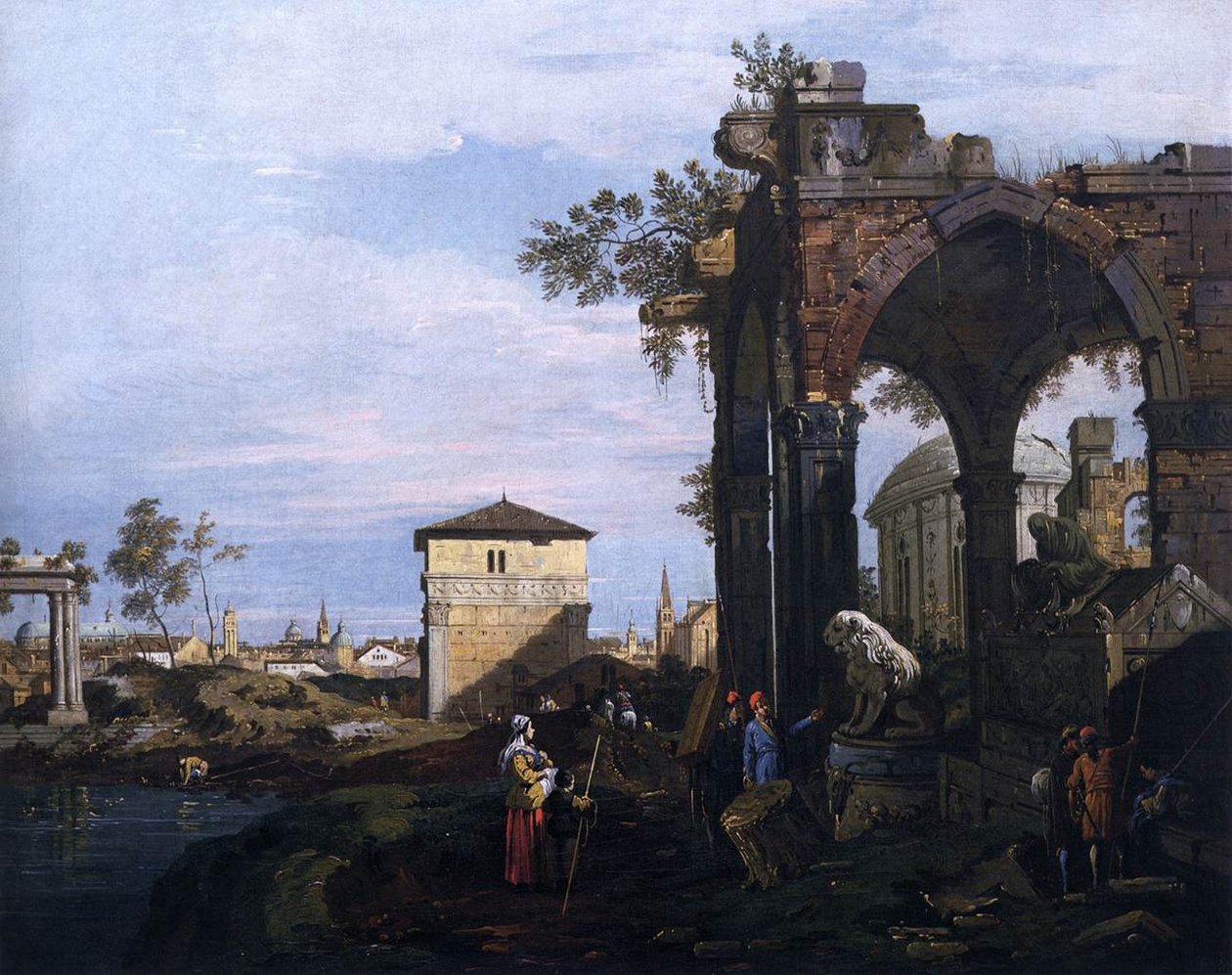 Capriccio med ruiner och Porta Portello, Padua av Giovanni Antonio Canal
