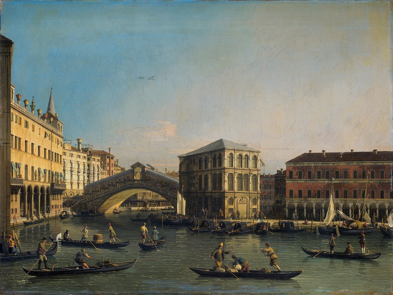 Het Canal Grande met de Ponte Rialto en de Fondaco dei Tedeschi av Giovanni Antonio Canal