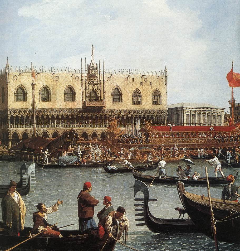 Return of the Bucentoro to the Molo on Ascension Day (detail) av Giovanni Antonio Canal