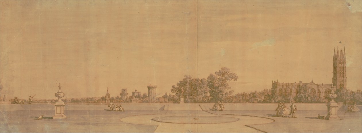 Warwick- Staden och slottet från Priory Gardens av Giovanni Antonio Canal