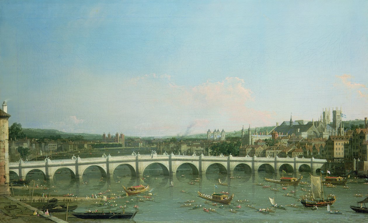 Westminster Bridge från norr med Lambeth Palace på avstånd av Giovanni Antonio Canal