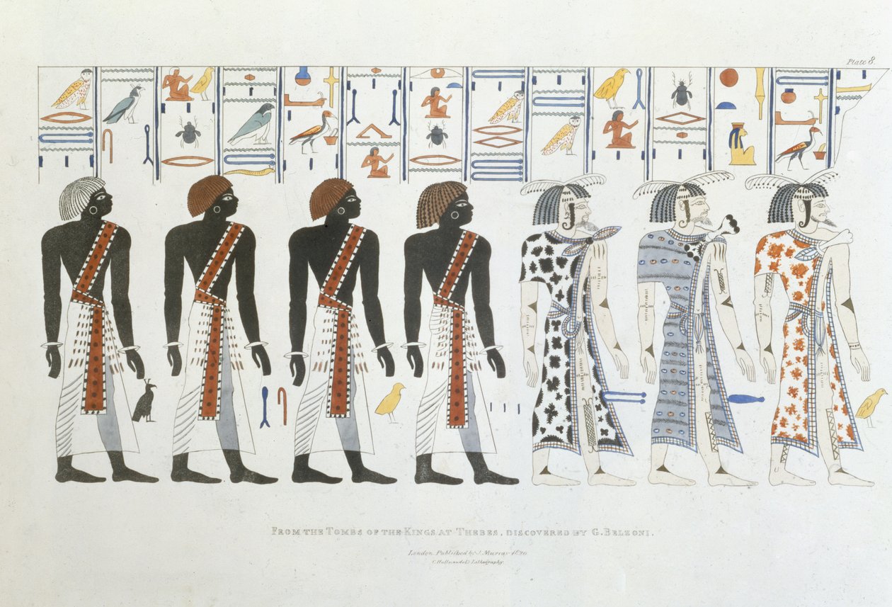 Illustrationer av hieroglyfer från kungagravarna i Thebe, upptäckta av G. Belzoni, tavla 8 från "Plates Illustrative of the Researches in Egypt and Nubia", graverad av Charles Hullmandel. av Giovanni Battista Belzoni